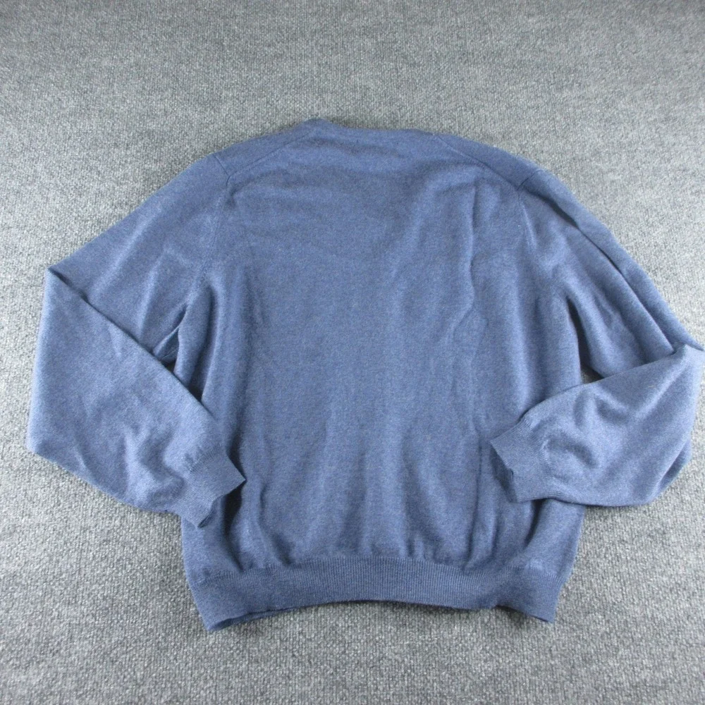 Brooks Brothers Sweater Mens L Blue Merino Wool Blend V Neck Knit Pullover